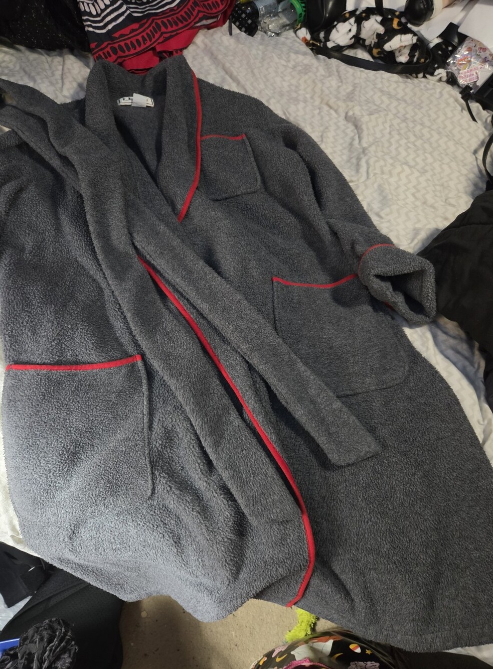 Vintage L.L. Bean Gray/Red Fleece Robe